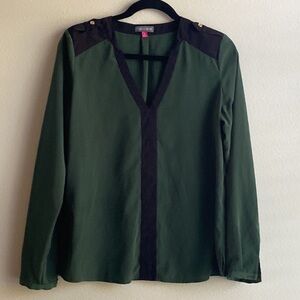 Vince Camuto Long Sleeve Forest Green Sheer Blouse Top size S